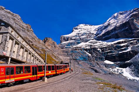 Jungfrau Railway train at Eigergletscher, Swiss Alps, Canton Bern, Switzerland | Blaine ...