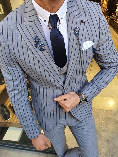 Buy Navy Blue Slim Fit Pinstripe Suit by GentWith.com with Free Shipping