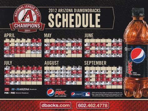 Az Diamondbacks Printable Schedule