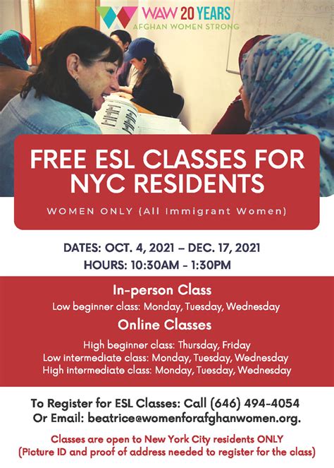 Free ESL Classes for NYC Residents - Women For Afghan Women