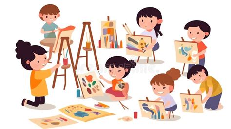 Generative AI Kids Painting Pictures on- Stock Illustration - Illustration of vector, child ...