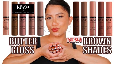 NYX BUTTER GLOSS *NEW* BROWN SHADES + NATURAL LIGHTING LIP SWATCHES | MagdalineJanet - YouTube