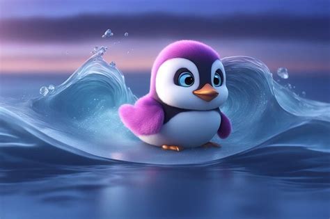 Premium Photo | Cute Chibi DarkPink Fluffy Baby Penguin Surfing Lying ...