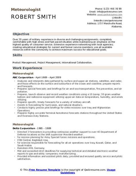 Meteorologist Resume Samples | QwikResume