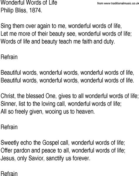 Hymn and Gospel Song Lyrics for Wonderful Words of Life by Philip Bliss