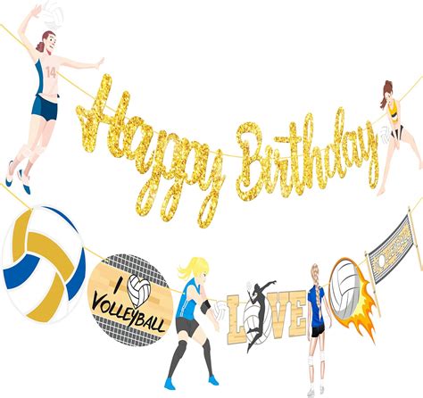 Amazon.com: Volleyball Happy Birthday Banners 2Pcs Volleyball Themed ...