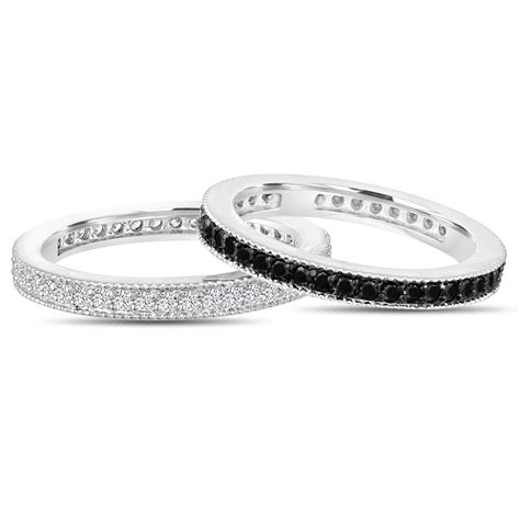 Fancy Black & White Diamond Eternity Wedding Bands, 2 Stackable ...