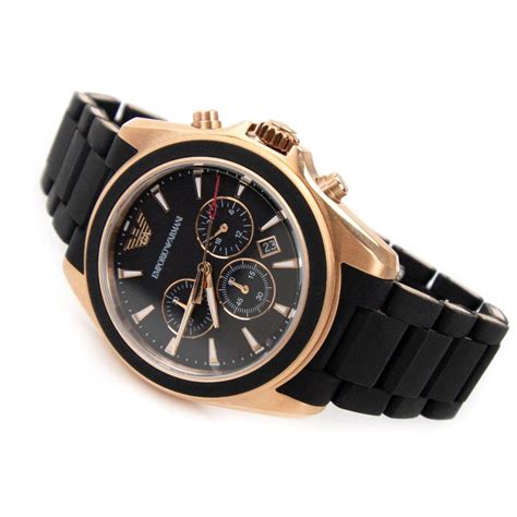 Emporio Armani Rose Gold Dials Black Rubber Strap Watch Black | ONU