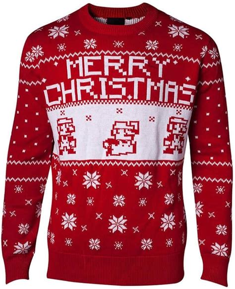 Nintendo Super Mario Bros Knitted Pixel Merry Christmas Sweater Jumper ...