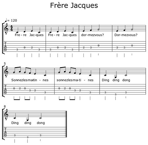 Frère Jacques - Sheet music for Acoustic Guitar