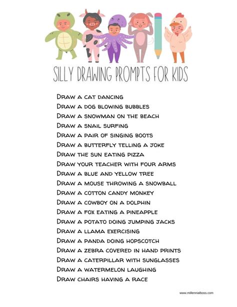 Silly Drawing Prompts for Kids Printable