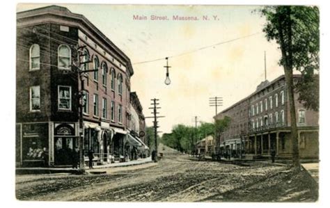 Massena NY - MAIN STREET STORE FRONTS - Hand Colored Postcard | eBay