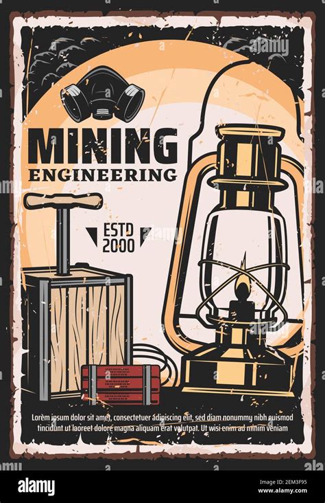 Mining, coal extraction and mine excavation engineering vintage retro poster. Vector mining ...