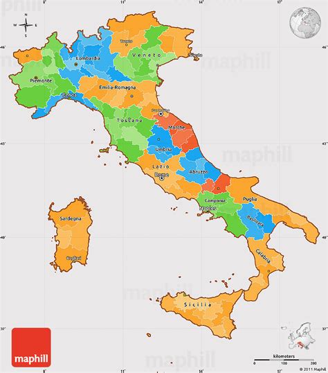 Political Simple Map of Italy, cropped outside