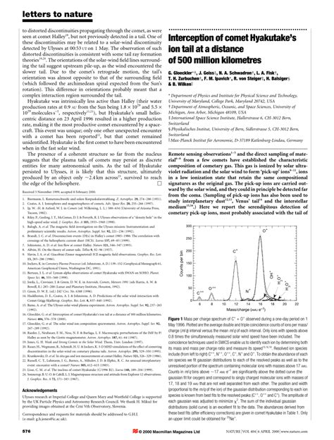 (PDF) Interception of comet Hyakutake's ion tail at a distance of 500 million kilometres