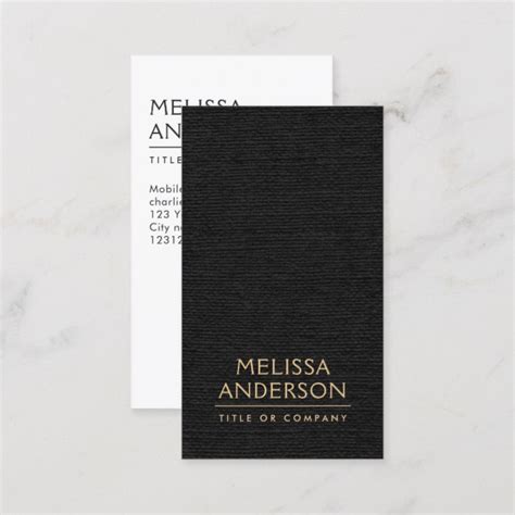 Black faux linen vertical modern minimalist business cards - Perfectly ...