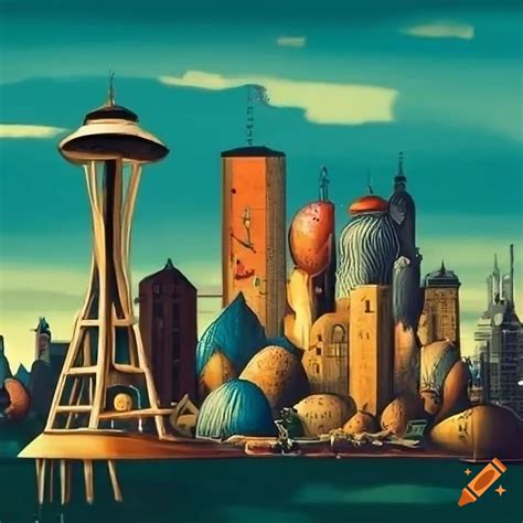 Seattle cityscape in hieronymus bosch style on Craiyon