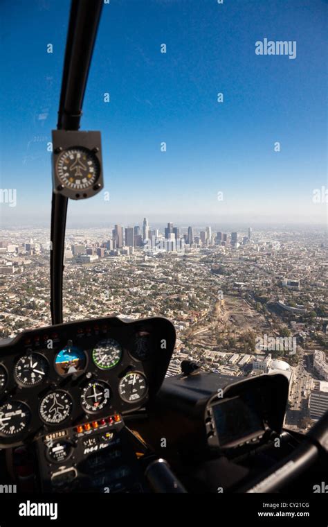 View from helicopter across to Downtown LA Stock Photo - Alamy