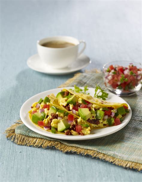 For Avocado and Chorizo Breakfast Tacos simply cut avocados into slices and garnish with ...