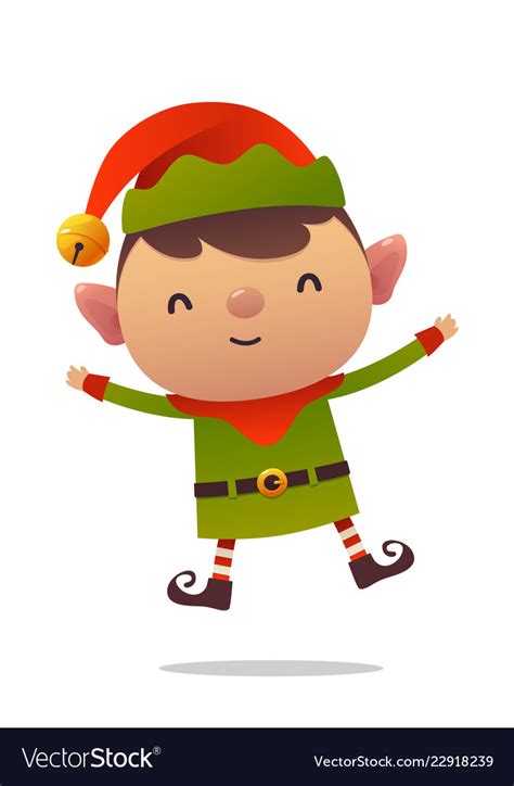 Cheerful cartoon cute christmas elf jumps Vector Image