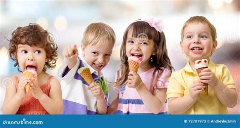 Children or Kids Group Eating Ice Cream Stock Image - Image of girl, happy: 72701973