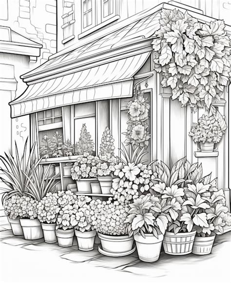 Premium AI Image | a drawing of a flower shop with potted plants outside generative ai