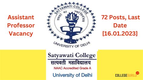 Satyawati College Recruitment 2023 for Assistant Professor, apply online for 72 Posts, Last Date ...