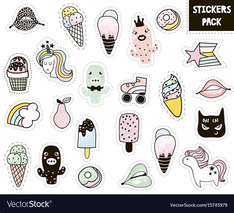 Big modern sticker pack set of modern stickers Vector Image