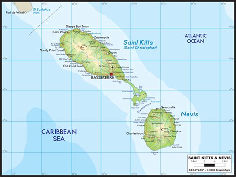 St Kitts Nevis Physical Wall Map by GraphiOgre - MapSales