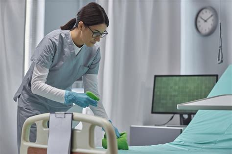 Premium Photo | Nurse cleaning the bed in hospital ward