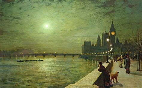 HD wallpaper: city painting, night, bridge, river, people, the moon, London | Wallpaper Flare