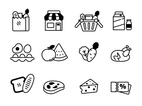 Set of grocery icons with black color isolated on white background 17733718 Vector Art at Vecteezy