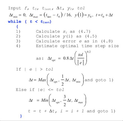 Adaptive step size Runge-Kutta algorithm Remark: In the above... | Download Scientific Diagram