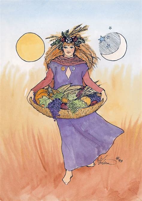 a drawing of a woman carrying a basket full of fruit