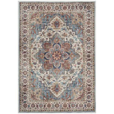 (D448) Found & Fable Chenille Printed Vintage Look Blue Medallion Area Rug, 8x10 | Blue ...
