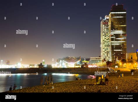 Barceloneta beach in night lights Stock Photo - Alamy