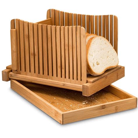 Bamboo Bread Slicer with Cutting Board Foldable Adjustable Bread Slicer For Homemade Bread Loaf ...