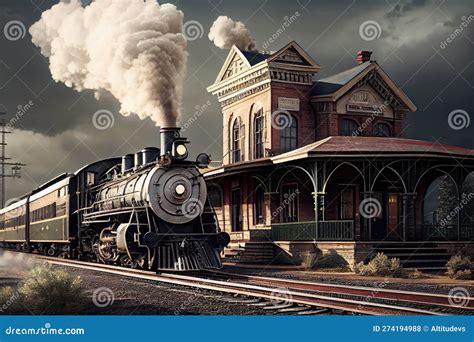 Old-fashioned Train Station with Vintage Trains and Steam Engines ...