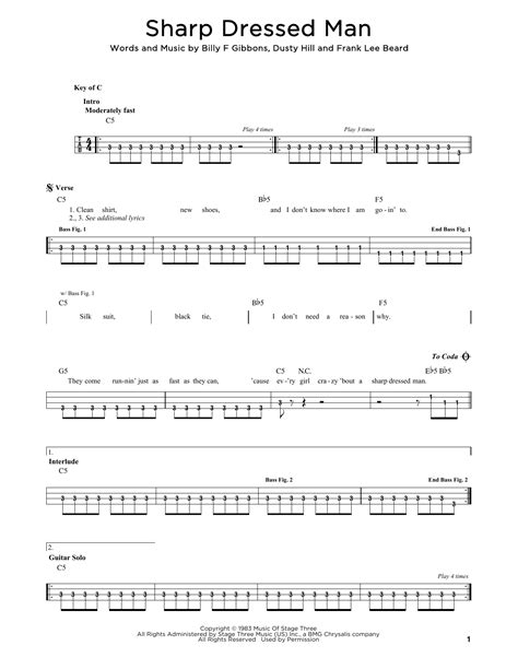 Sharp Dressed Man by ZZ Top - Easy Bass Tab - Guitar Instructor