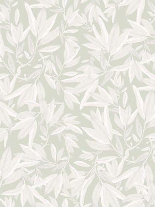 a white and green wallpaper with leaves on the top of it, in shades of grey