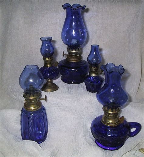 5 Vintage cobalt blue glass miniature oil lamps Instant collection | Oil lamps, Lamp, Antique ...