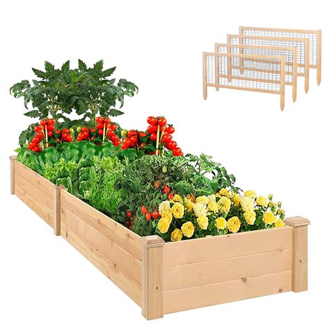 Buy SUNCROWN Outdoor 8FT Wooden Raised Garden Bed er Box Kit and 4 ...