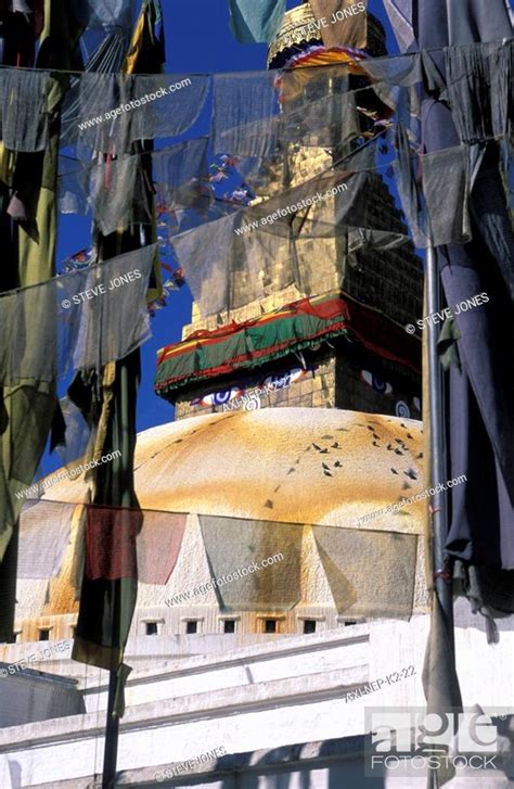 Boudhanath stupa through prayer flags, Stock Photo, Picture And Rights Managed Image. Pic. AXI ...