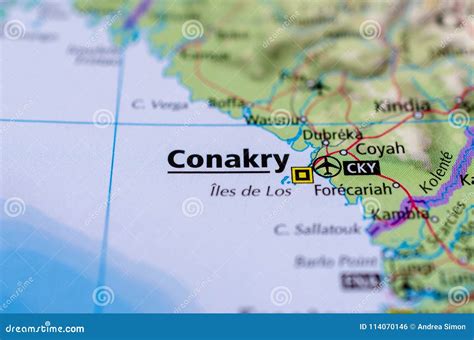 Conakry on map stock photo. Image of shot, atlas, explore - 114070146