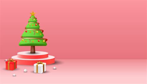 merry christmas background with 3D christmas tree on the podium and ...