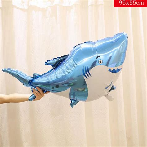 1PC cute Large Shark Cartoon Animal Foil Balloons Baby Birthday Party Kindergarten Decor ...