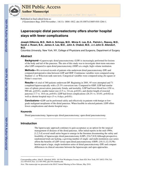 (PDF) M1653 Laparoscopic Distal Pancreatectomy Offers Shorter Hospital Stays With Fewer ...