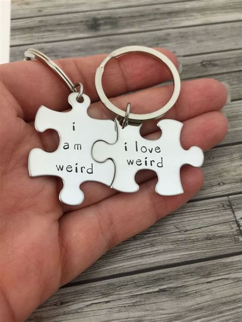 I am weird I love weird, Couples Keychains, Couples Gift Ideas, Puzzle piece keychains ...