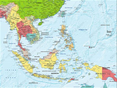 Digital Map South East Asia Political 1305 | The World of Maps.com