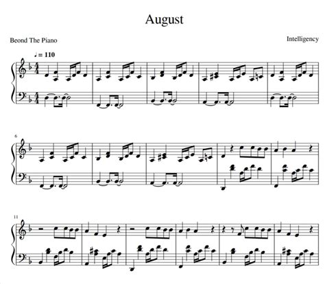 August for piano. Sheet music and midi files for piano.